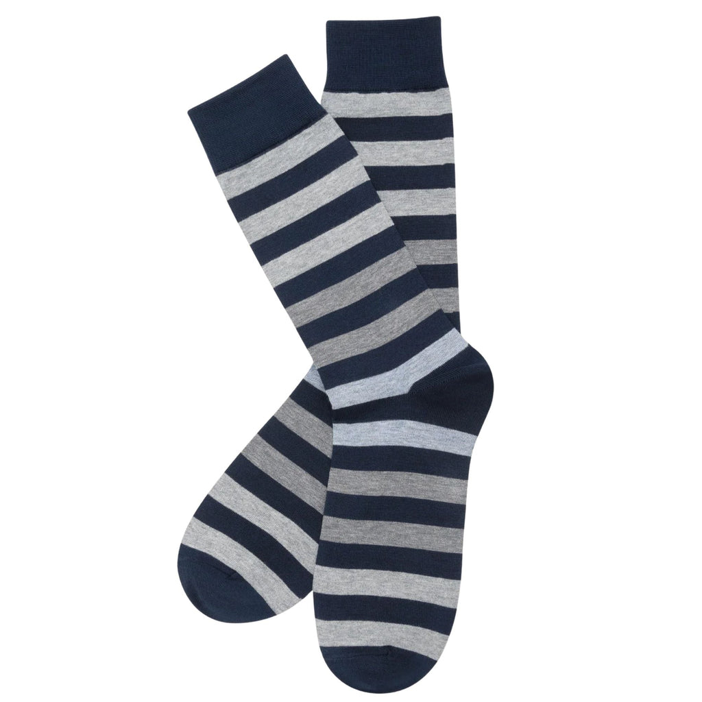 Stuarts London Brian Oak Block Stripe Socks - Navy/Grey