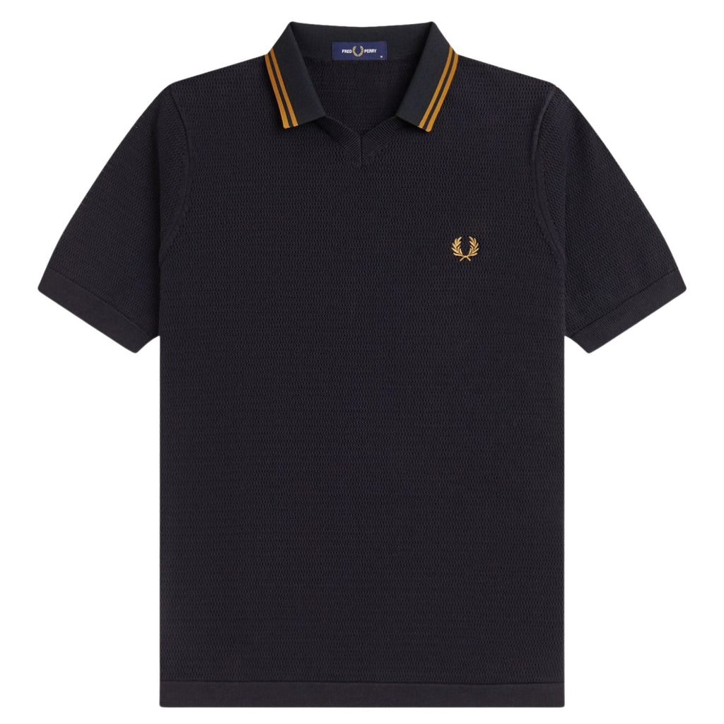 Fred Perry Pointelle Knitted Shirt - Black