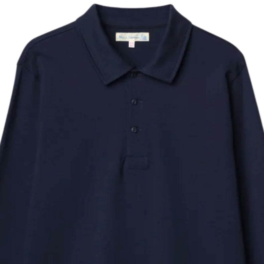 Merz b Schwanen 2MPOLO01LS Mid-Century Machine Refined Fit Polo Longsleeve - Ink Blue