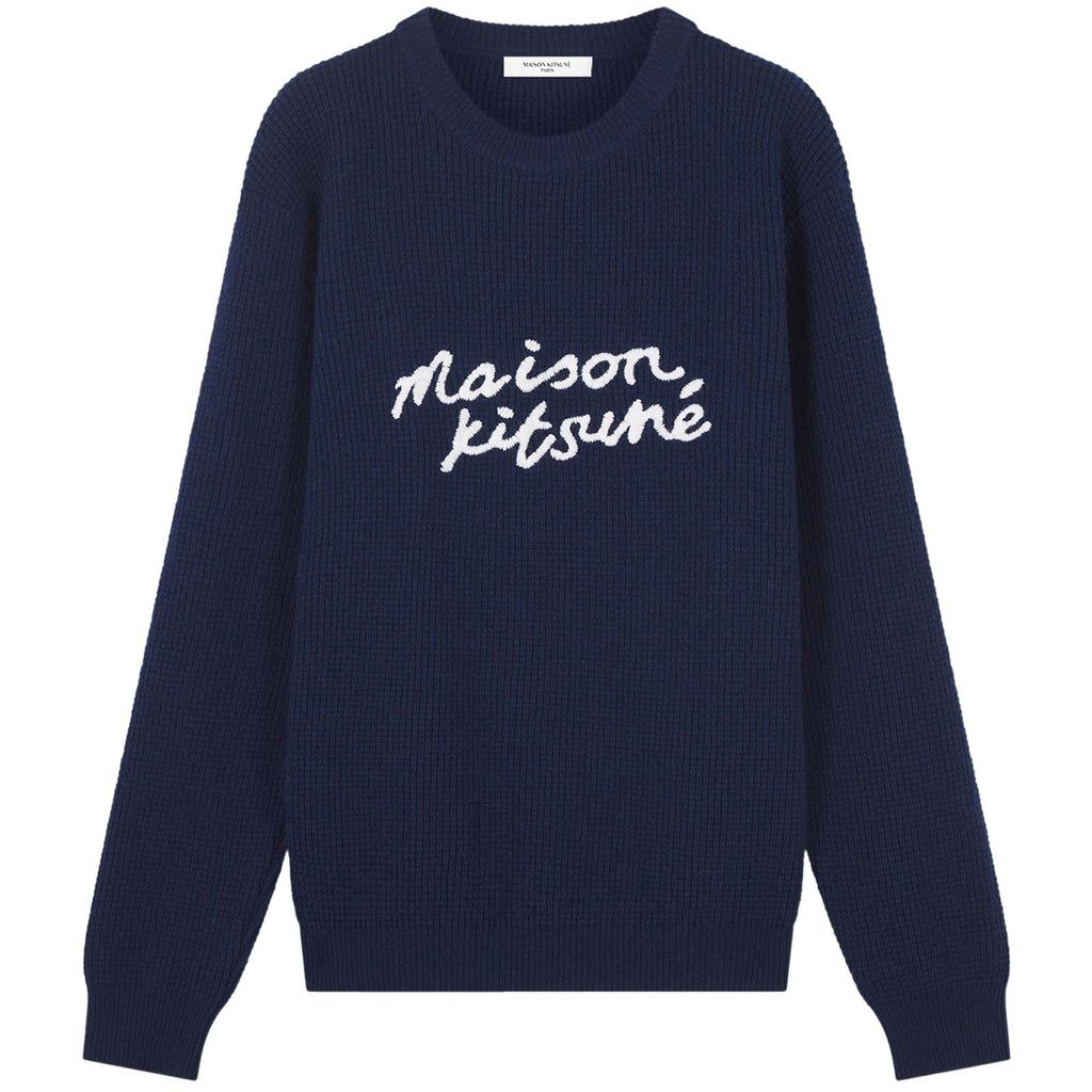 Maison Kitsune Handwriting Logo Jumper - Ink Blue