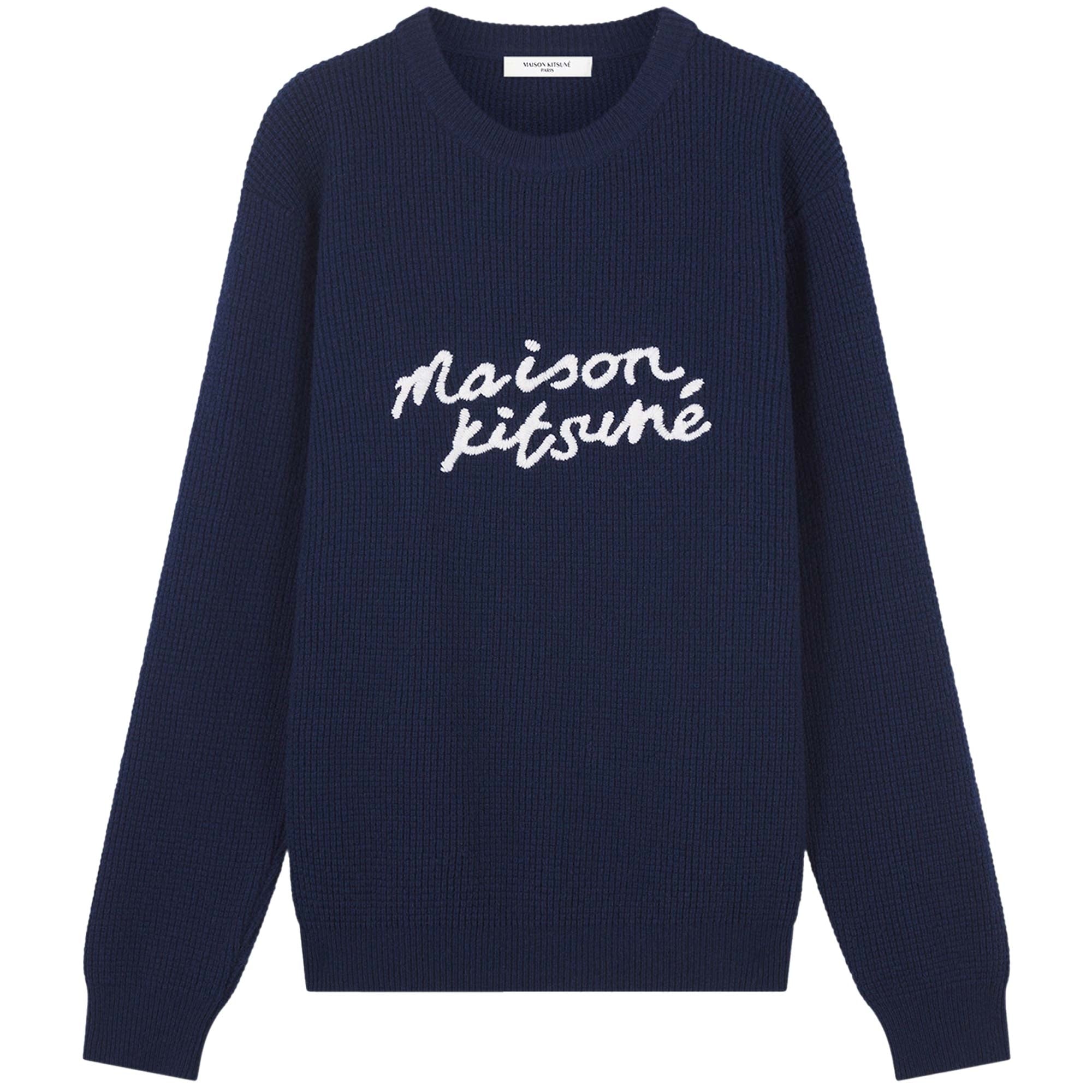 Maison Kitsune Handwriting Logo Jumper - Ink Blue