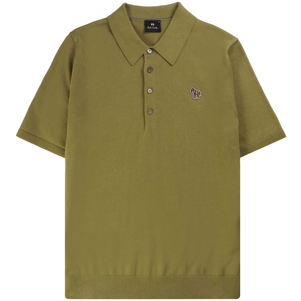 Paul Smith Zebra Logo Knitted Polo Shirt - Military Green