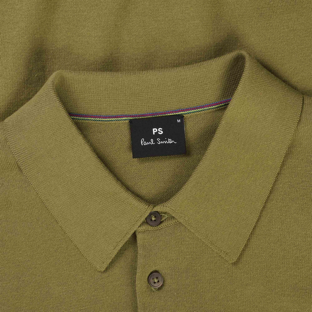 Paul Smith Zebra Logo Knitted Polo Shirt - Military Green