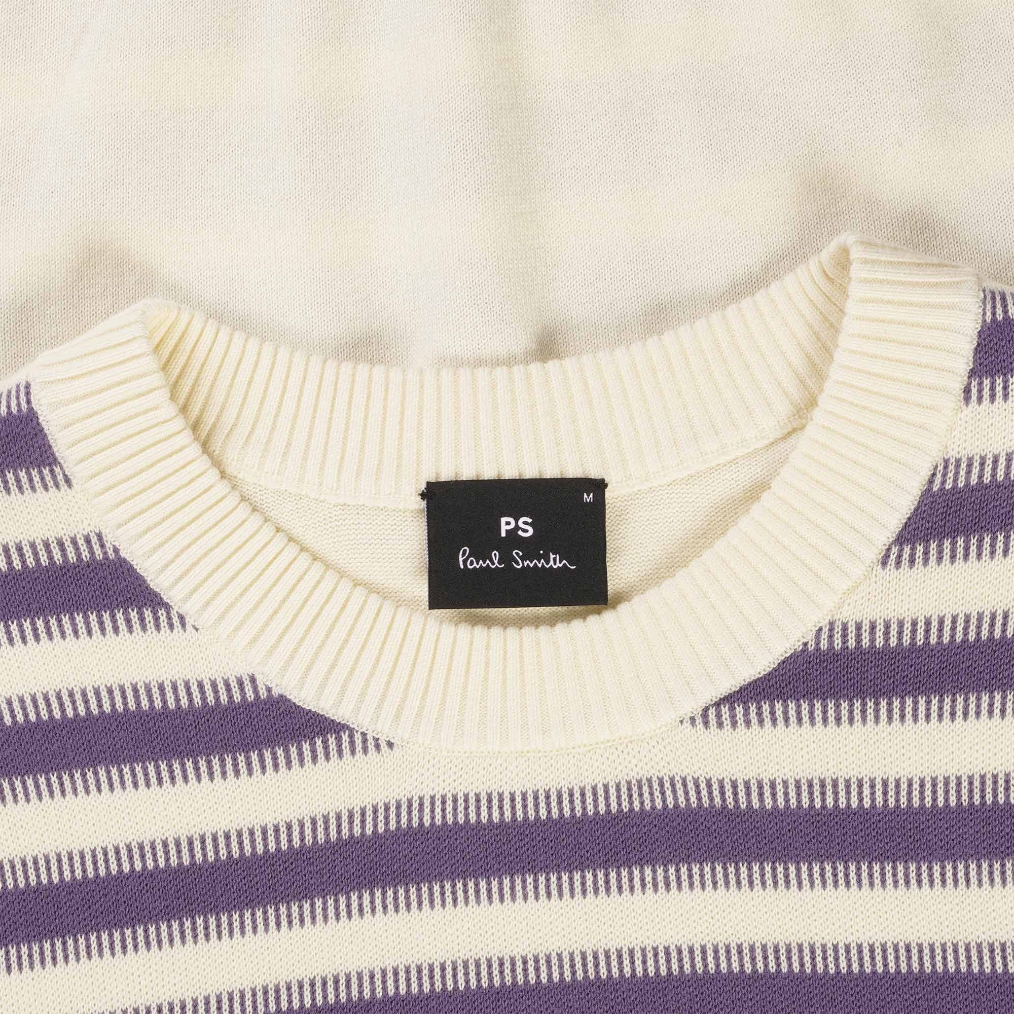 Paul Smith Knitted Striped T-Shirt - White and Purple