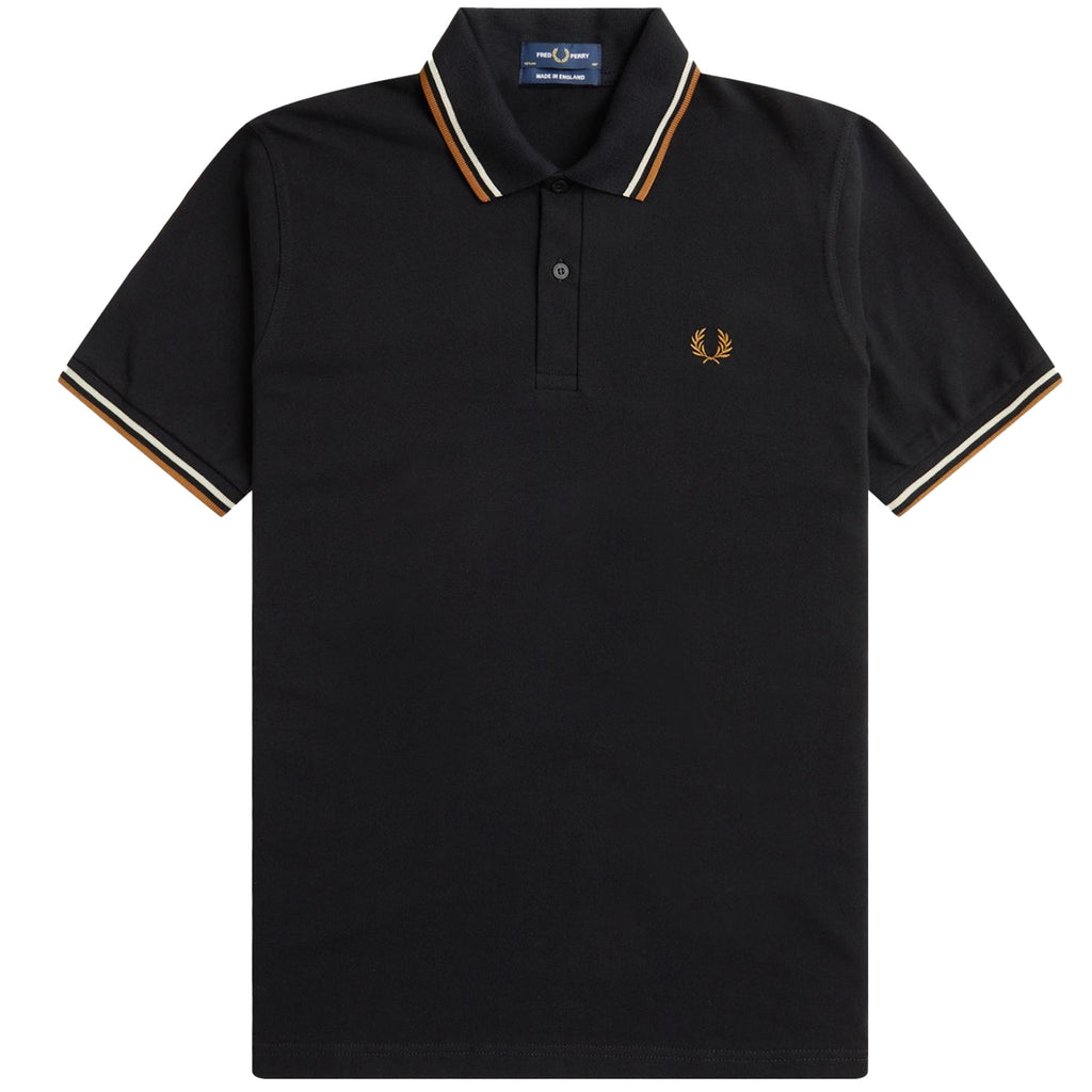 Fred Perry M12 Twin Tipped Polo Shirt - Black and Oat
