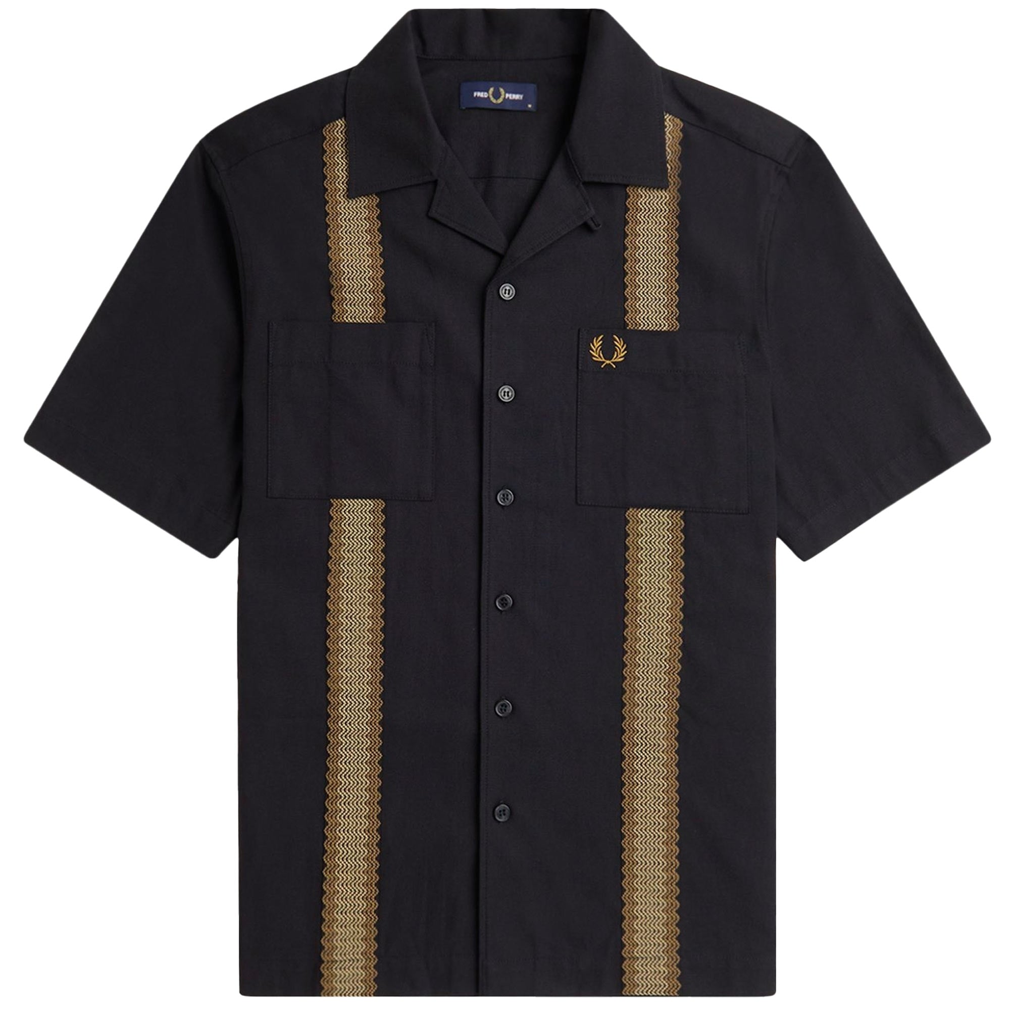 Fred Perry M7768 Tape Detail Revere Collar Shirt - Black