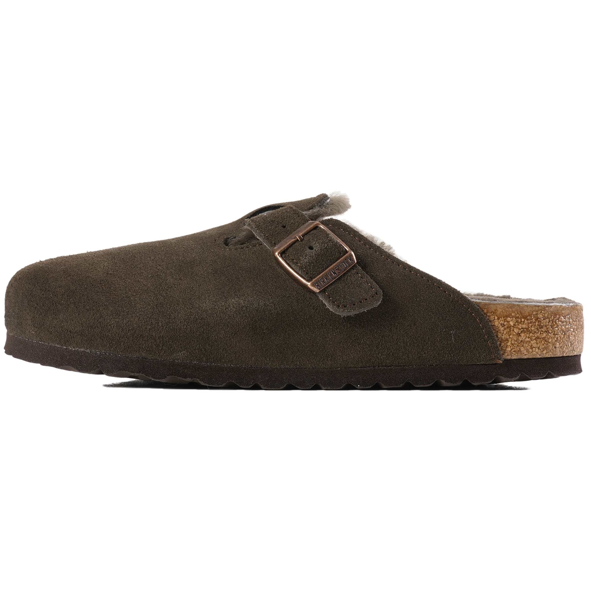 Birkenstock Womens Boston Shearling Suede Leather - Mocca