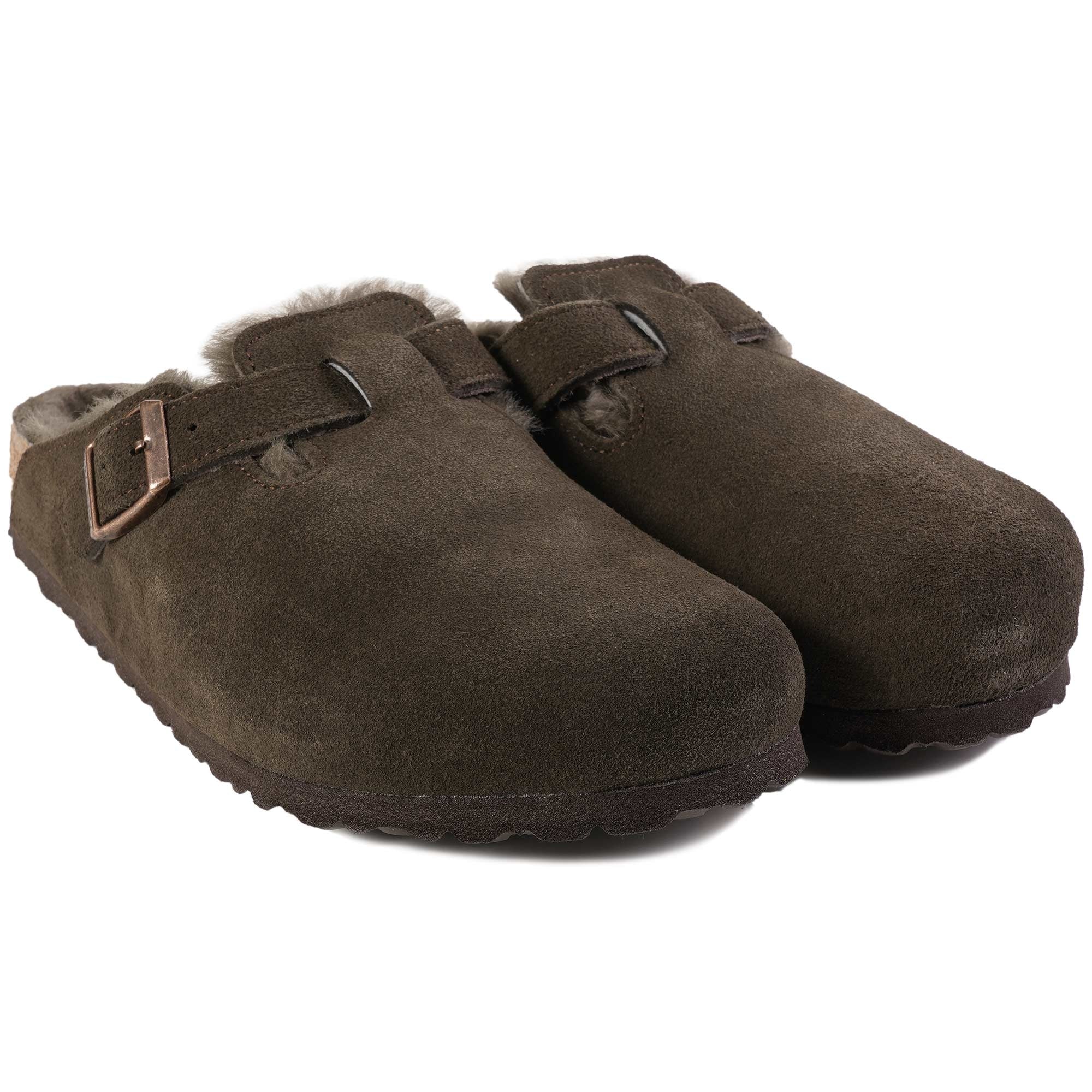 Birkenstock Womens Boston Shearling Suede Leather - Mocca