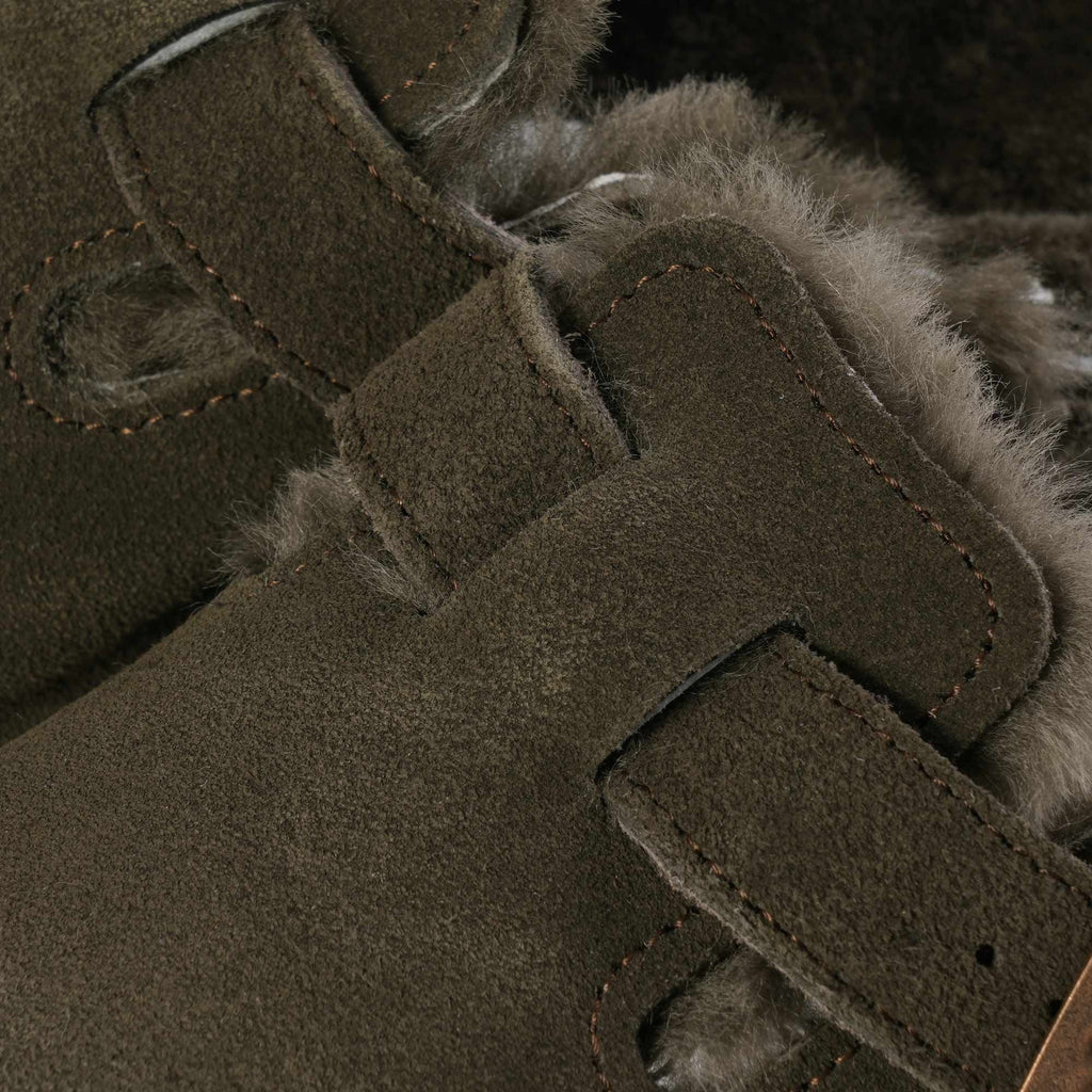 Birkenstock Womens Boston Shearling Suede Leather - Mocca