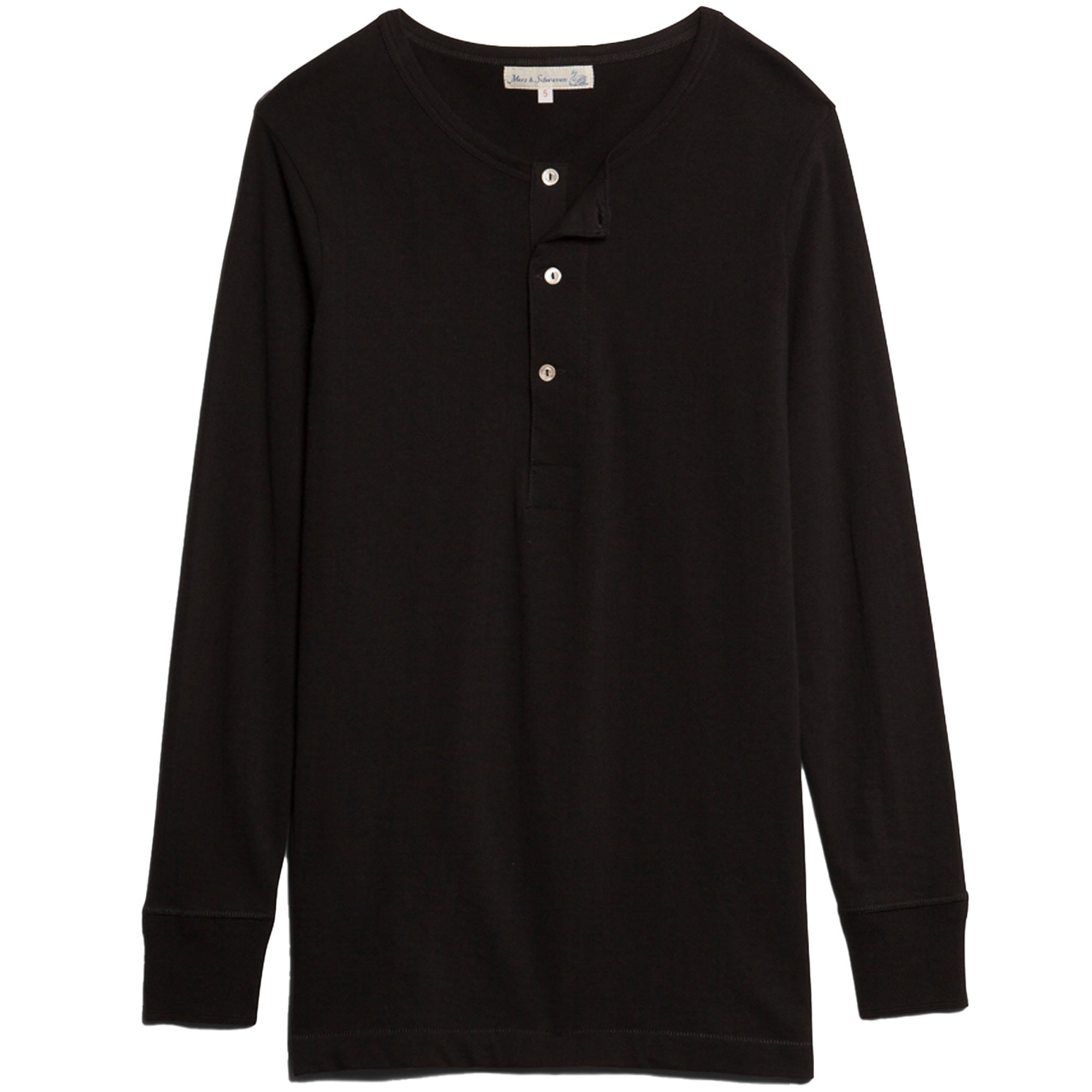 Merz b Schwanen Button Facing Deep Henley Long Sleeve T-Shirt - Black
