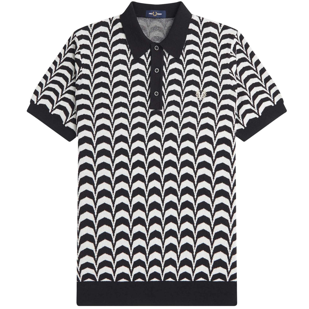 Fred Perry K7606 Jacquard Knitted Shirt - Black and White