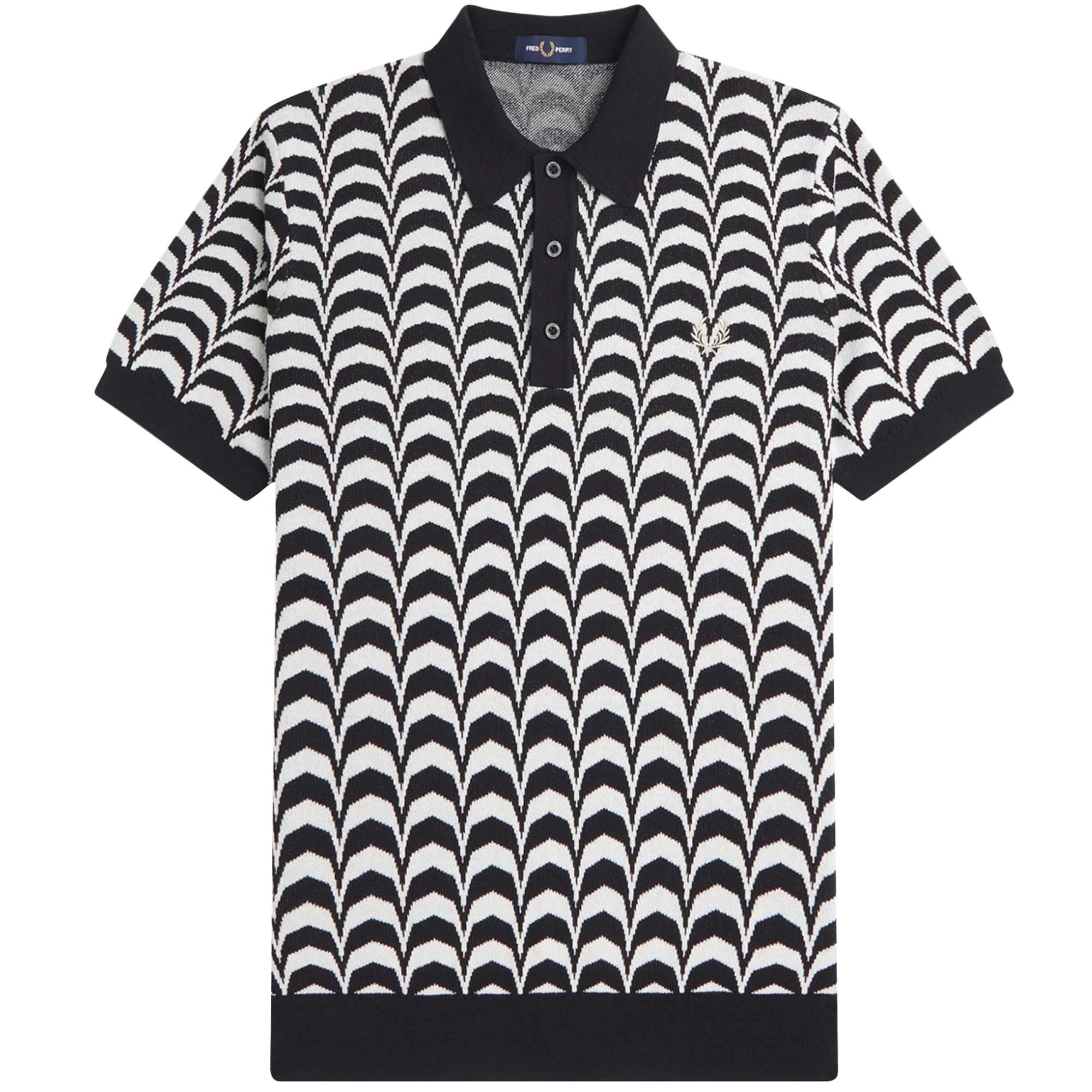 Fred Perry K7606 Jacquard Knitted Shirt - Black and White