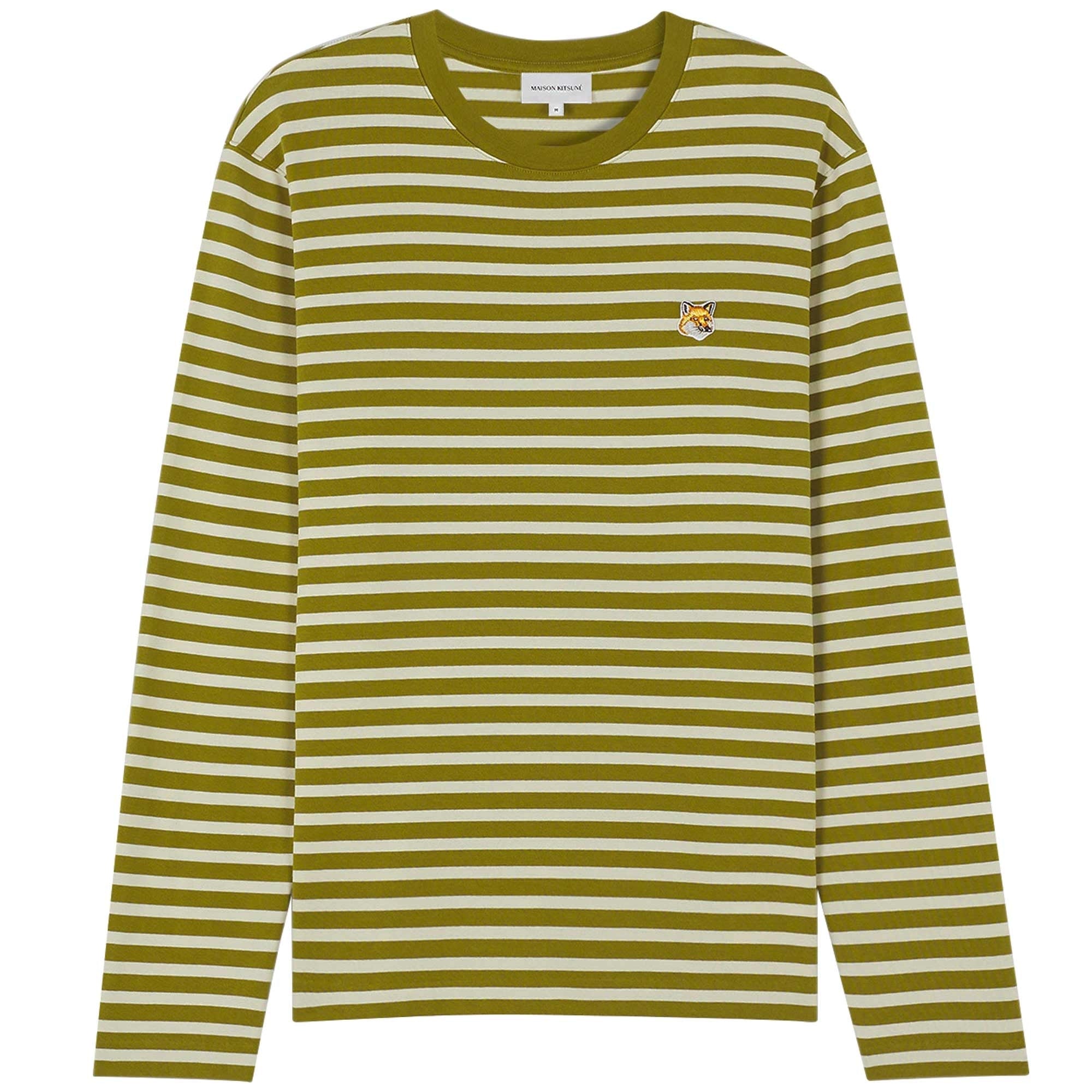 Maison Kitsune Fox Head Patch Striped T-Shirt - Khaki