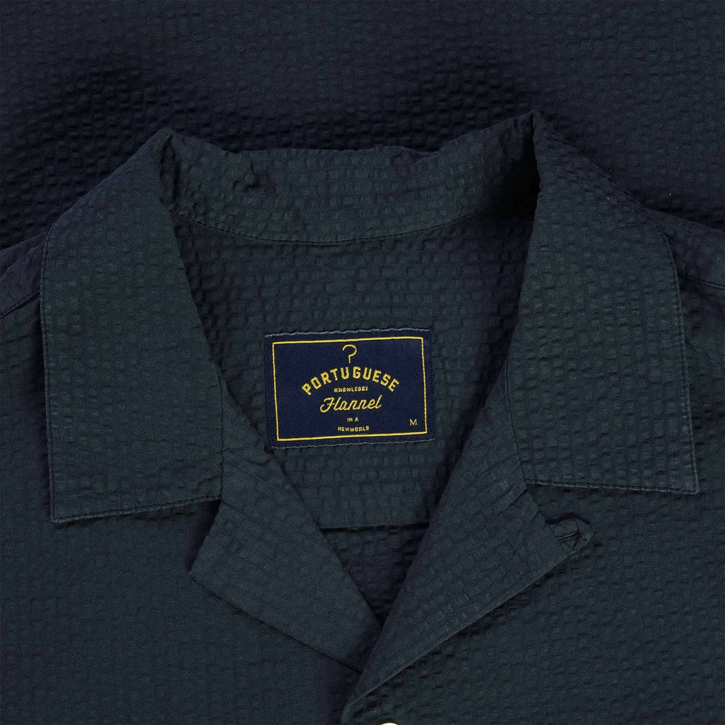 Portuguese Flannel Atlantico Seersucker Camp Collar Shirt - Navy