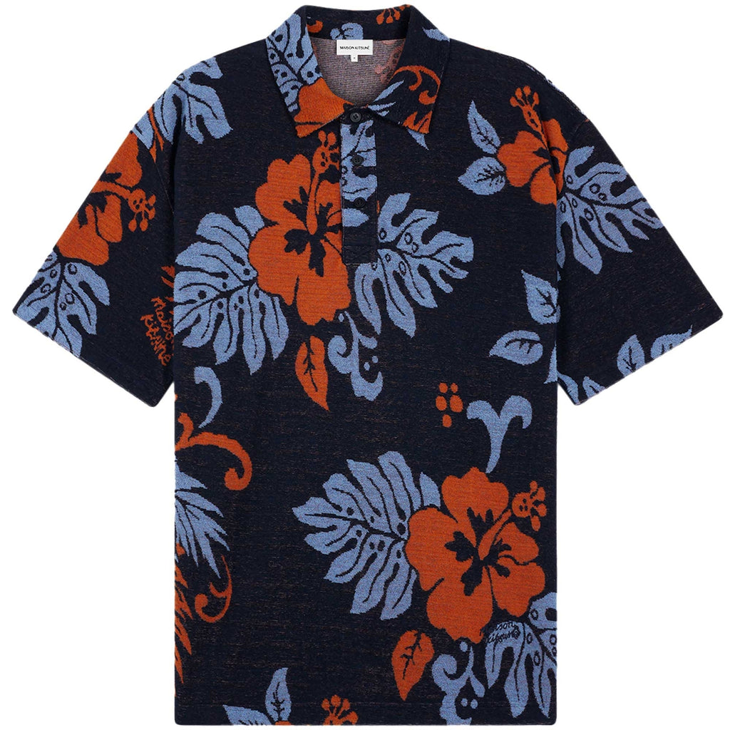 Maison Kitsune Jacquard Oversized Polo Shirt - Deep Navy