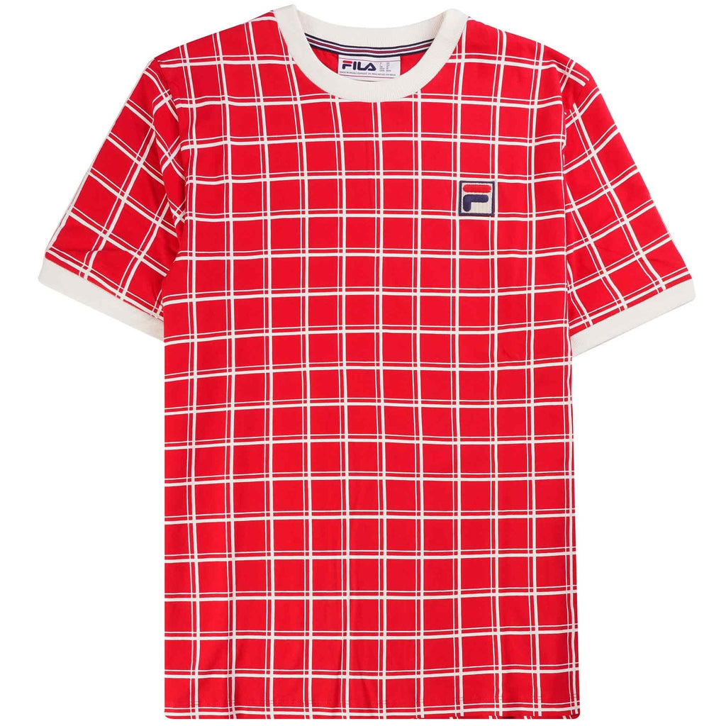 Fila Vintage Freddie Check Contrast Rib T-Shirt - Fila Red