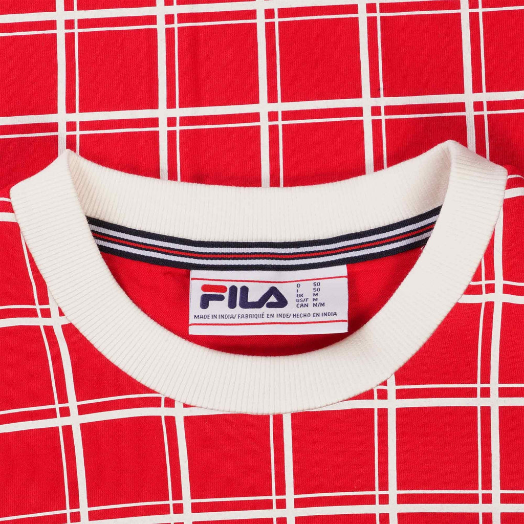 Fila Vintage Freddie Check Contrast Rib T-Shirt - Fila Red