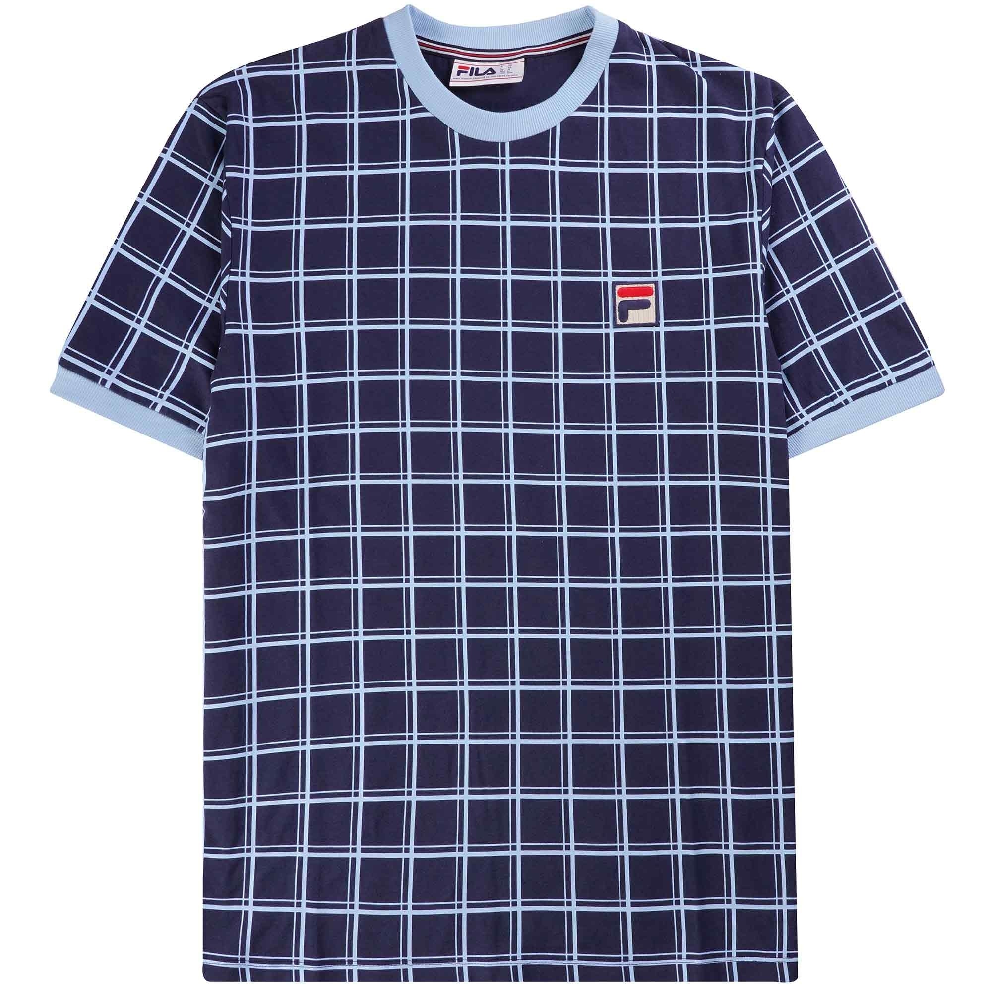 Fila Vintage Freddie Check Contrast Rib T-Shirt - Fila Navy