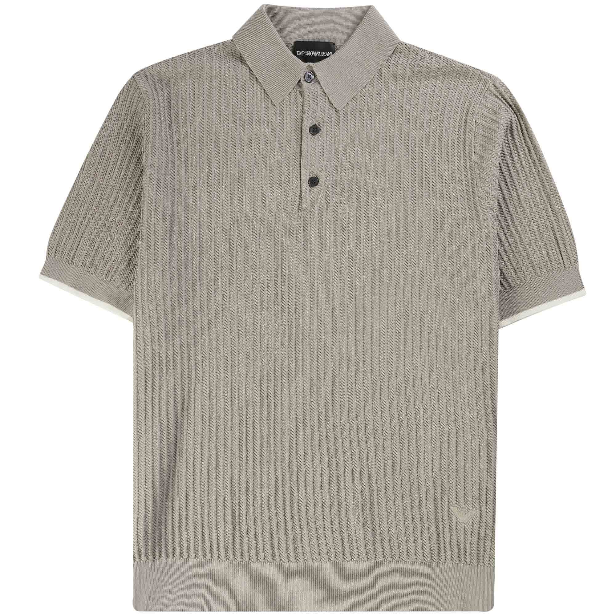 Emporio Armani Knitted Polo Shirt - Vertical Grey