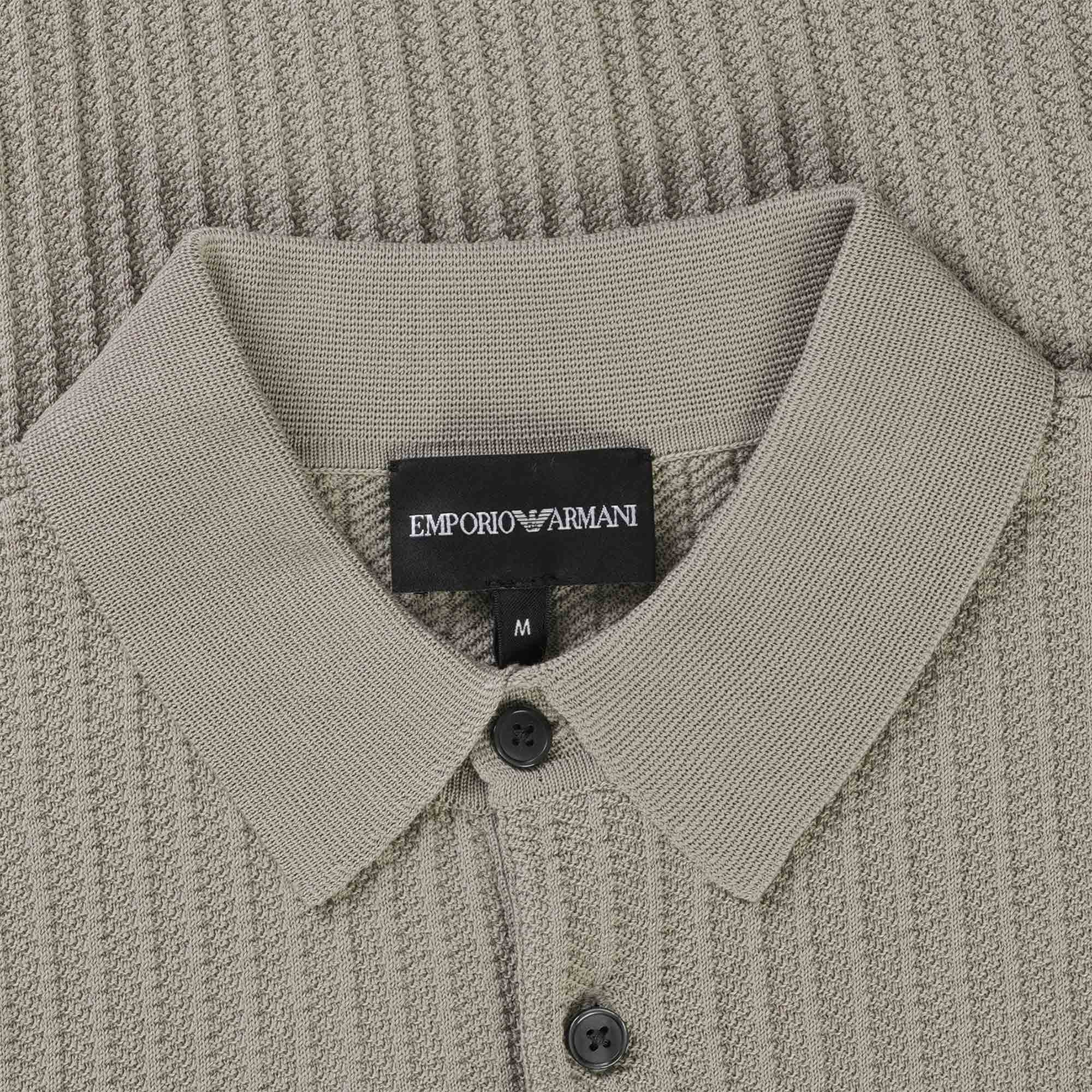 Emporio Armani Knitted Polo Shirt - Vertical Grey