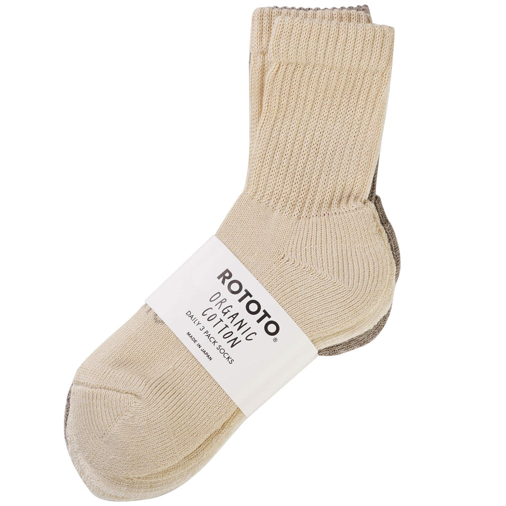 RoToTo Socks Organic Cotton Daily 3 Pack Socks - Raw