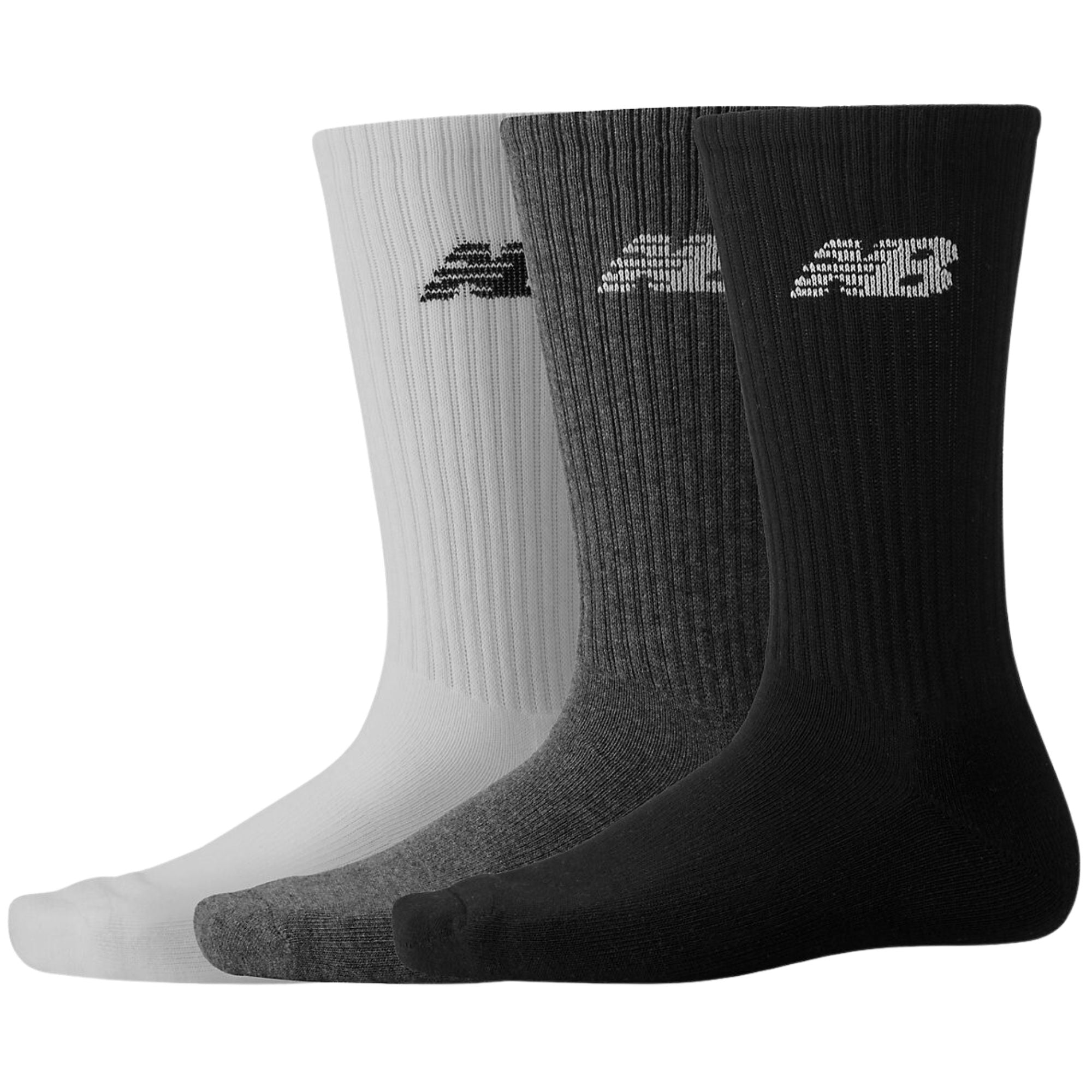 New Balance 3 Pack Everyday Crew Socks - Grey, White and Black