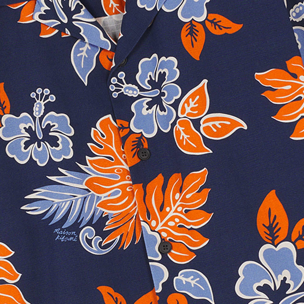 Maison Kitsune Resort Shirt - Navy and Orange