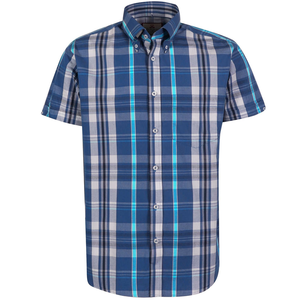 Real Hoxton Checked Short Sleeve Shirt - Cobalt Blue