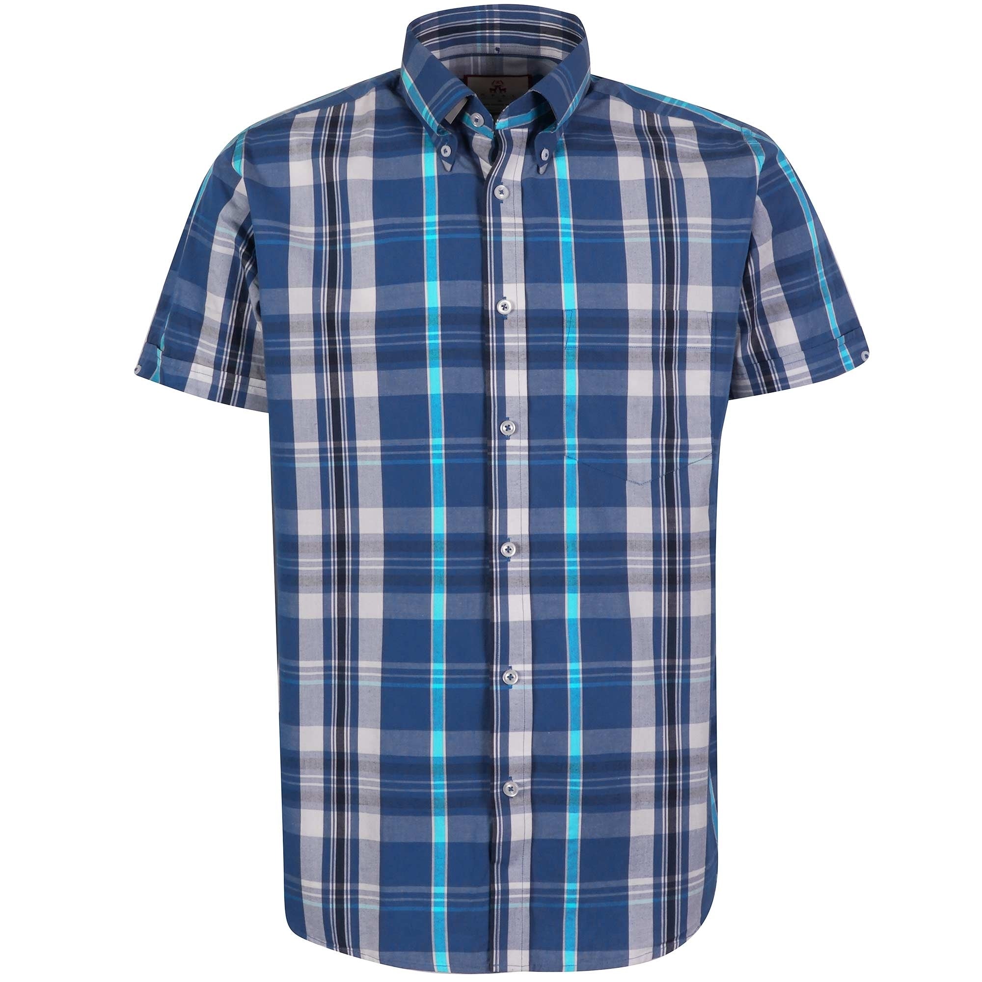 Real Hoxton Checked Short Sleeve Shirt - Cobalt Blue