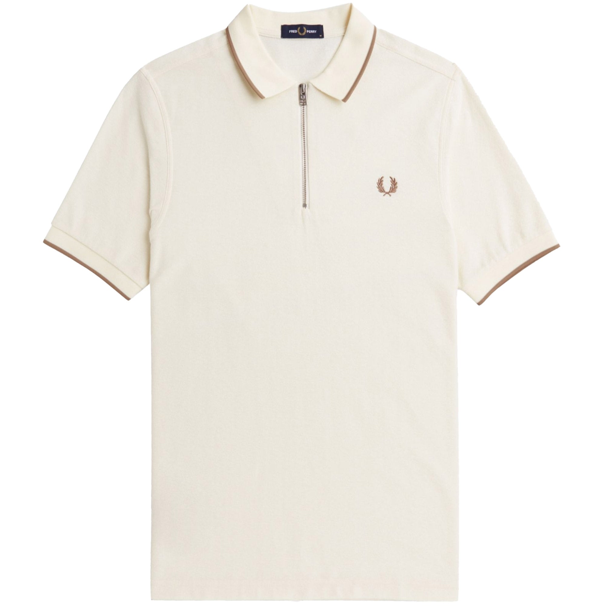 Fred Perry Crepe Piqu Zip Neck Polo Shirt - Ecru