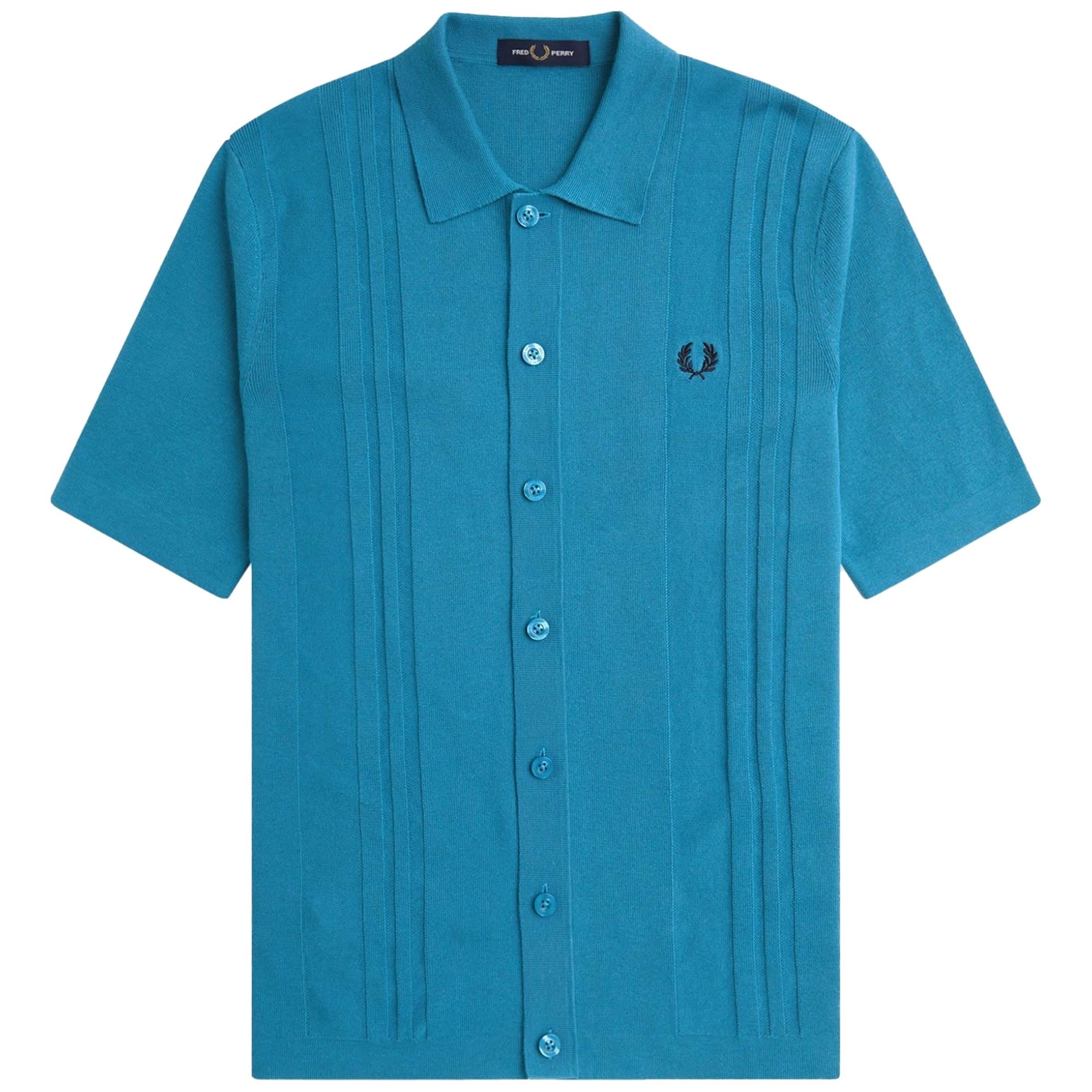 Fred Perry Button Through Knitted Shirt - Ocean - K5524-U46 Fred Perry Button Through Knitted Shirt - Ocean - K5524-U46