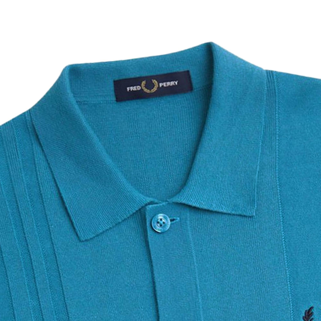 Fred Perry Button Through Knitted Shirt - Ocean