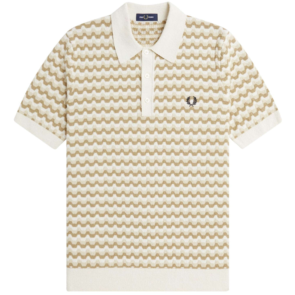 Boucle Jacquard Knitted Polo Shirt - Ecru