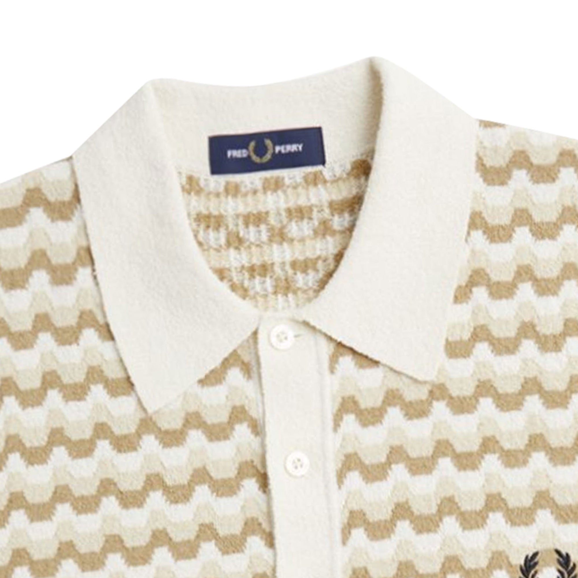 Boucle Jacquard Knitted Polo Shirt - Ecru