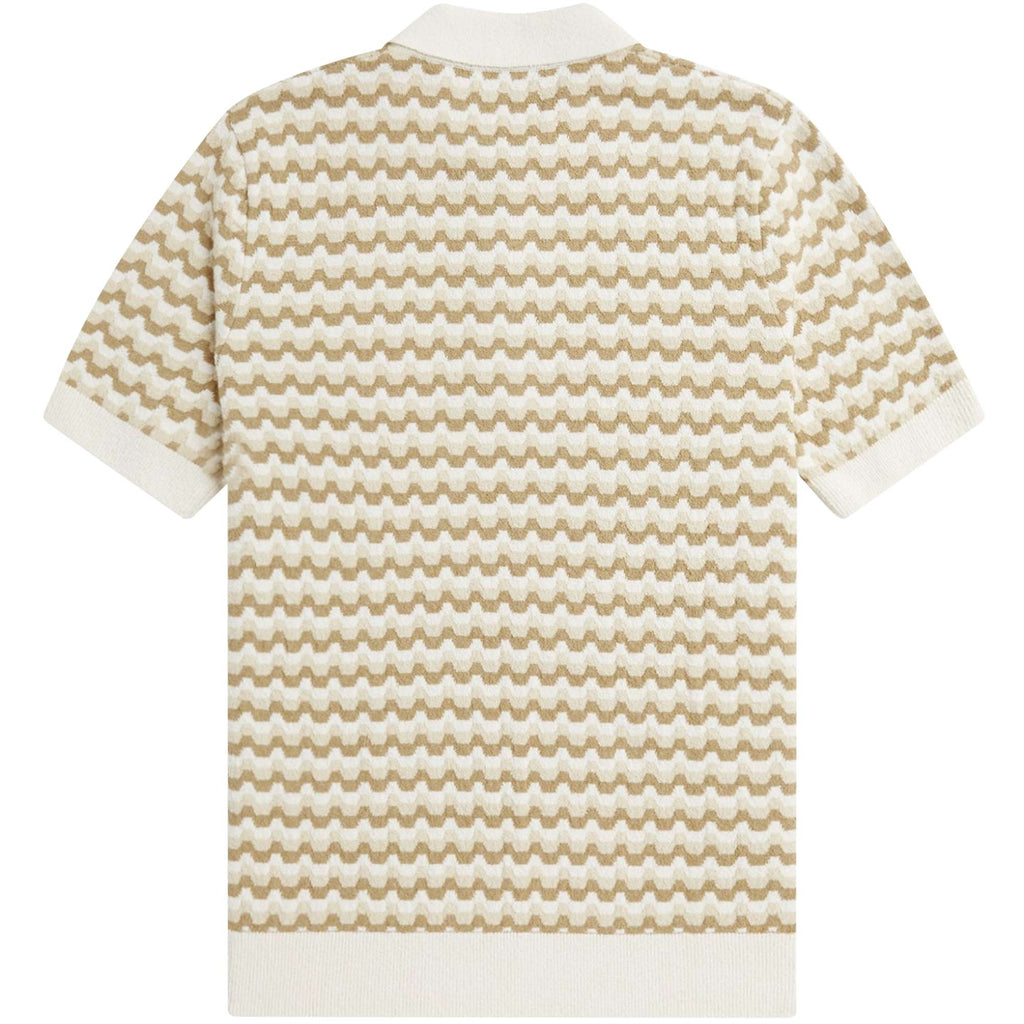 Boucle Jacquard Knitted Polo Shirt - Ecru