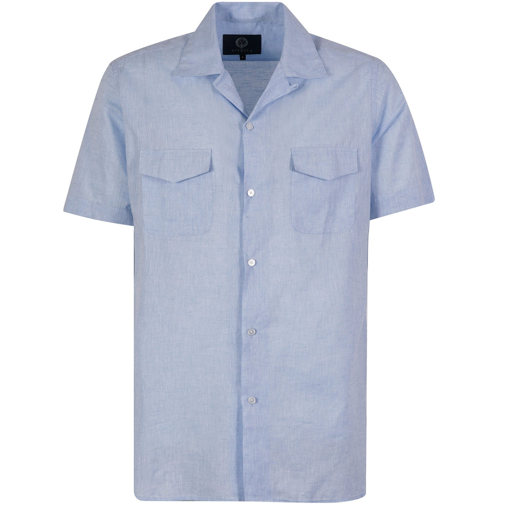 Viyella Short Sleeve Linen Shirt - Blue