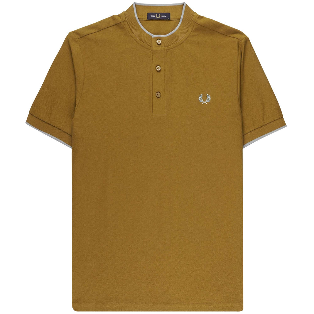 Fred Perry Crepe Pique Henley Polo Shirt - Dark Caramel