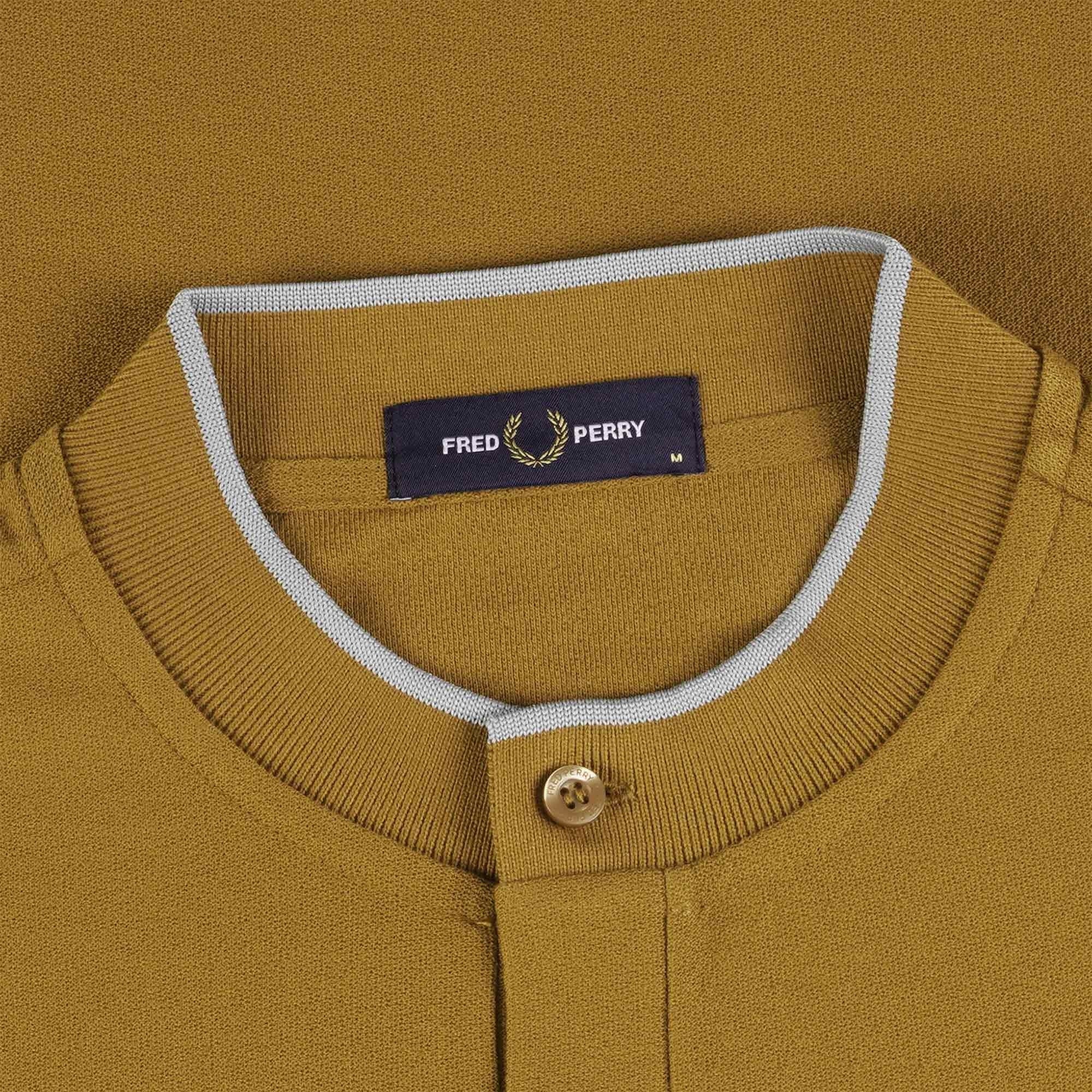 Fred Perry Crepe Pique Henley Polo Shirt - Dark Caramel
