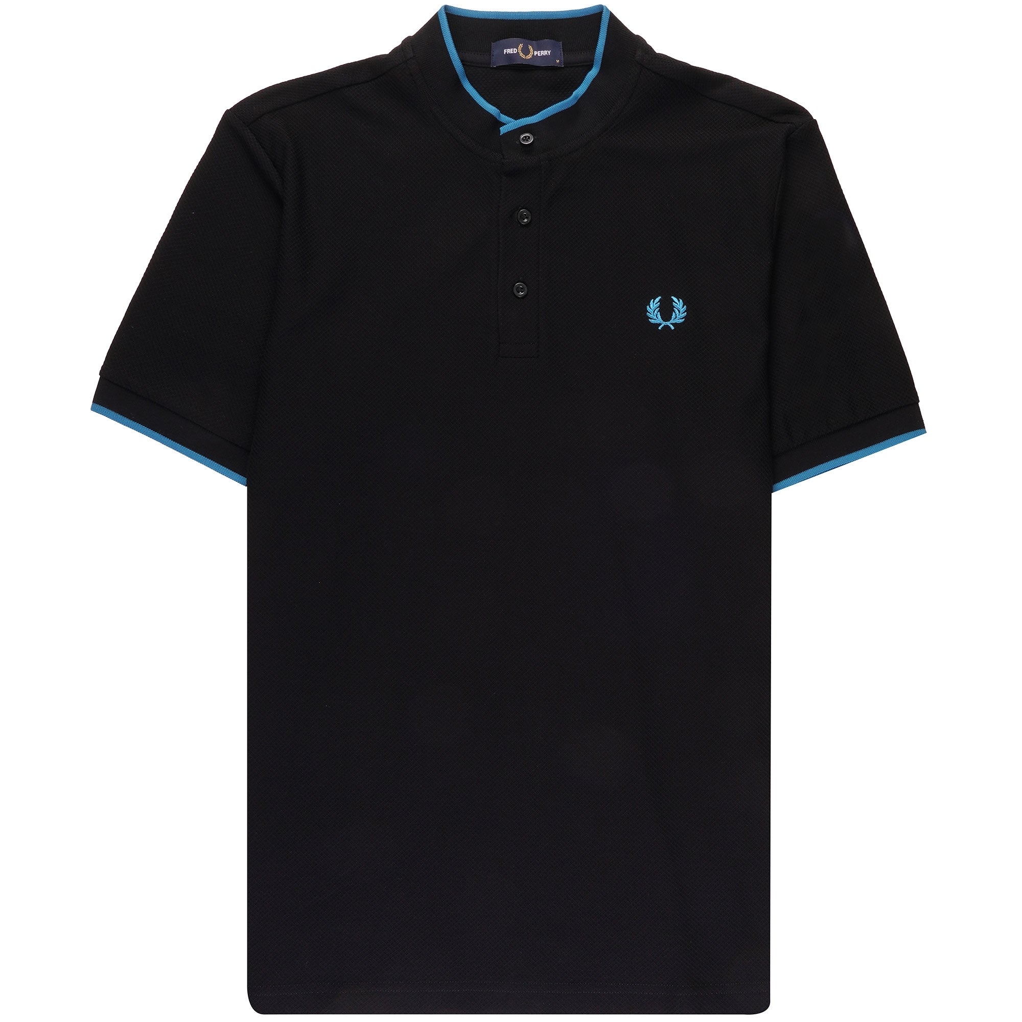 Fred Perry Woven Mesh Henley Polo Shirt - Black