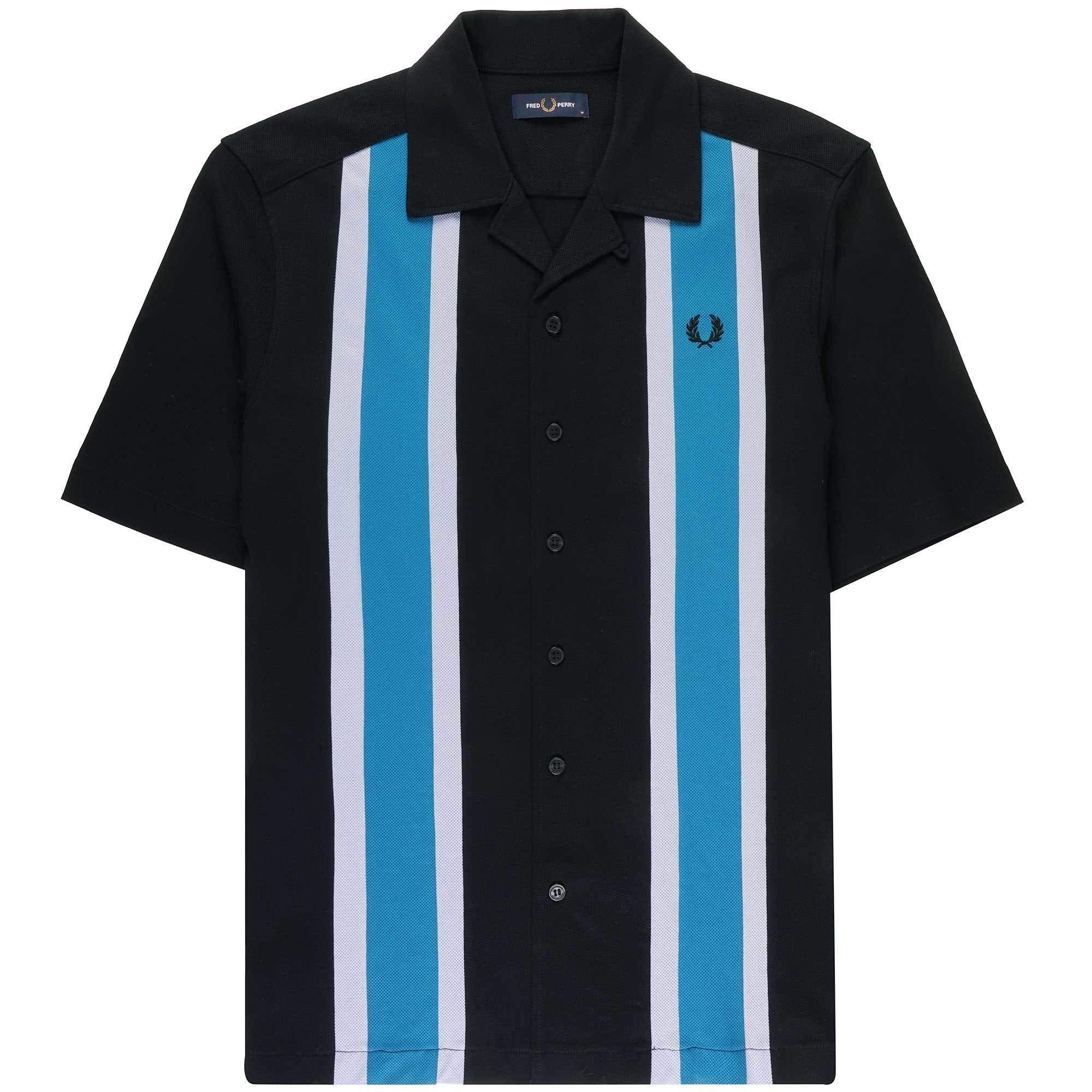 Fred Perry Woven Mesh Panel Revere Shirt - Black