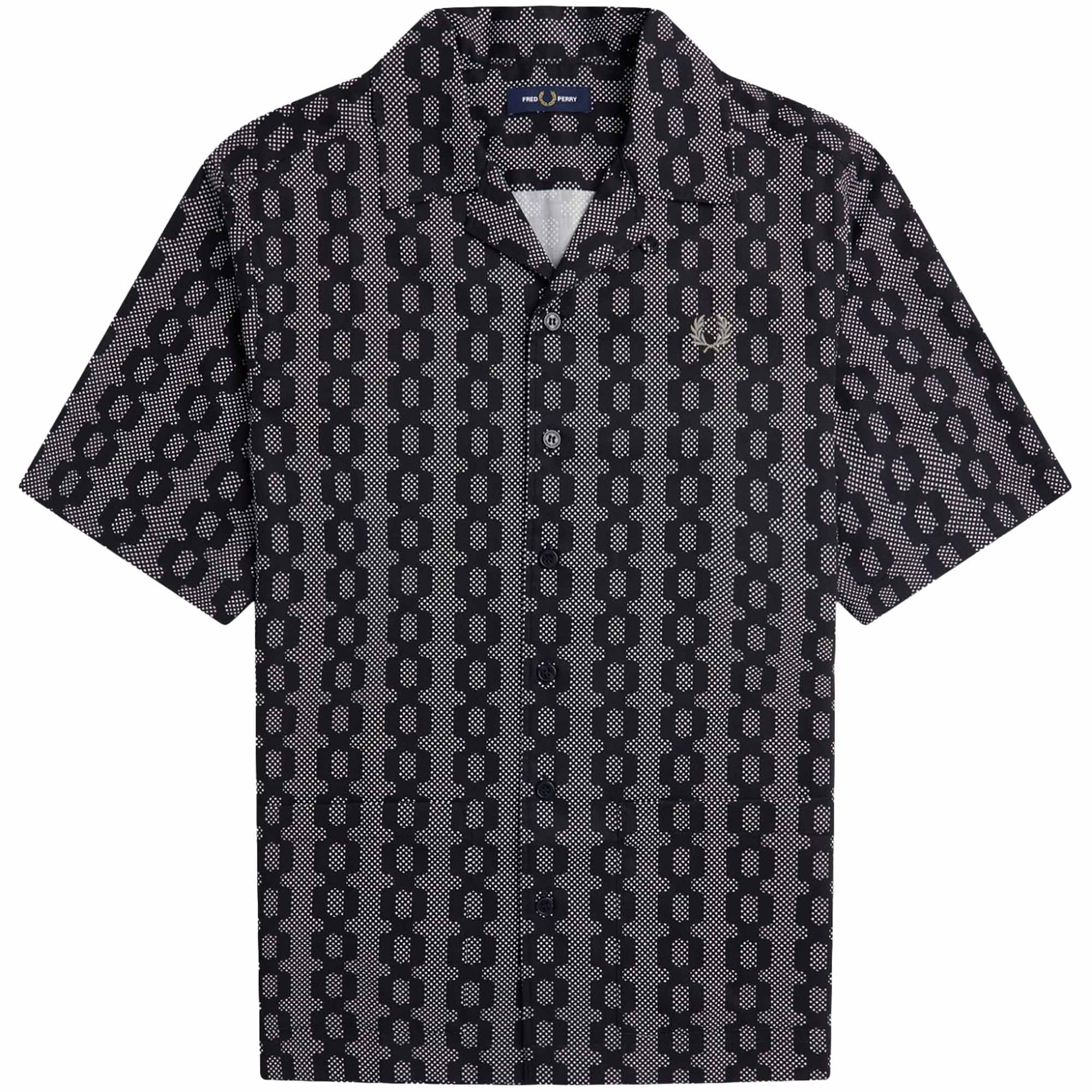 Fred Perry Cable Print Revere Collar Shirt - Black