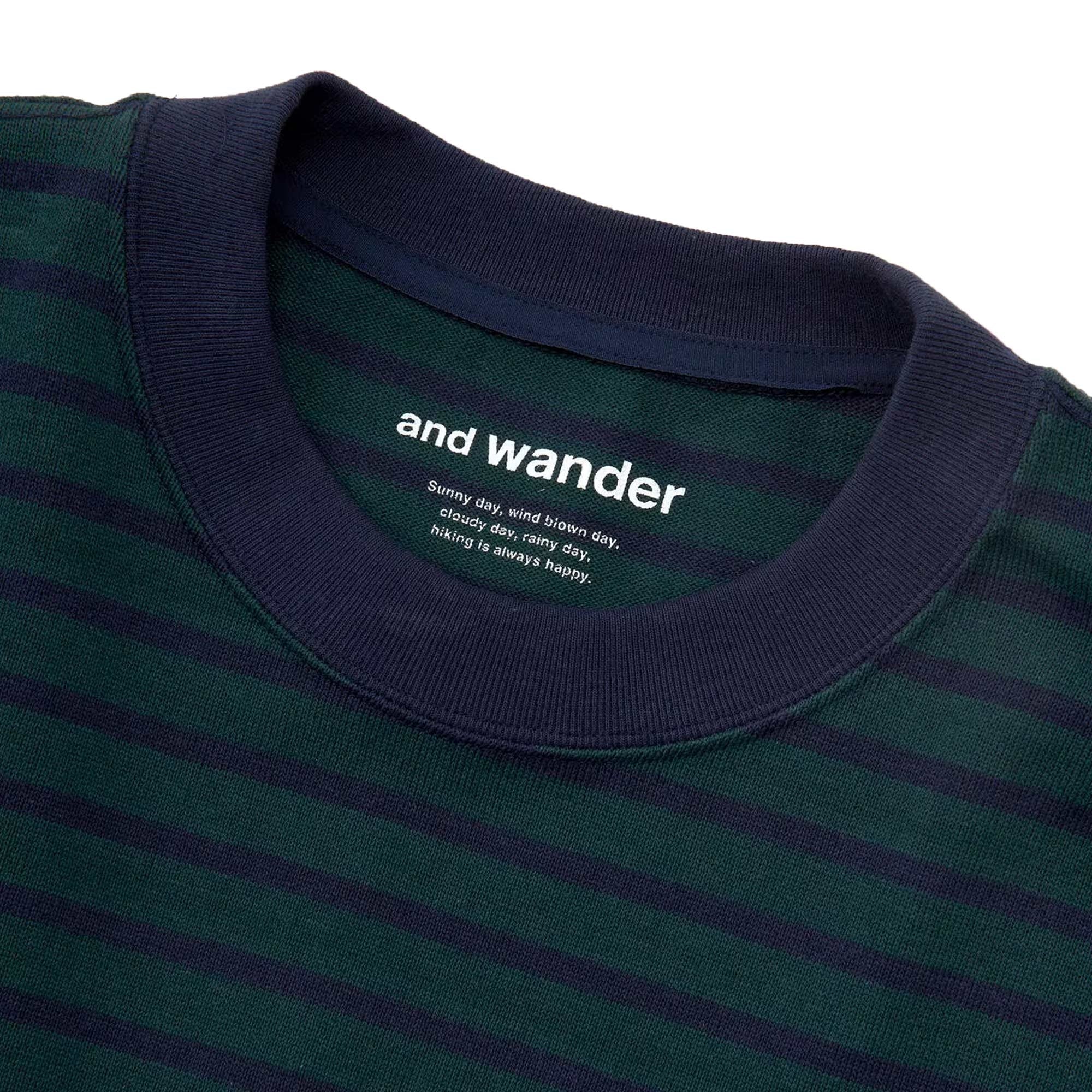 And Wander Striped Short Sleeve Pocket T-Shirt - Green