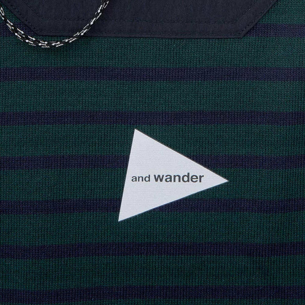 And Wander Striped Short Sleeve Pocket T-Shirt - Green