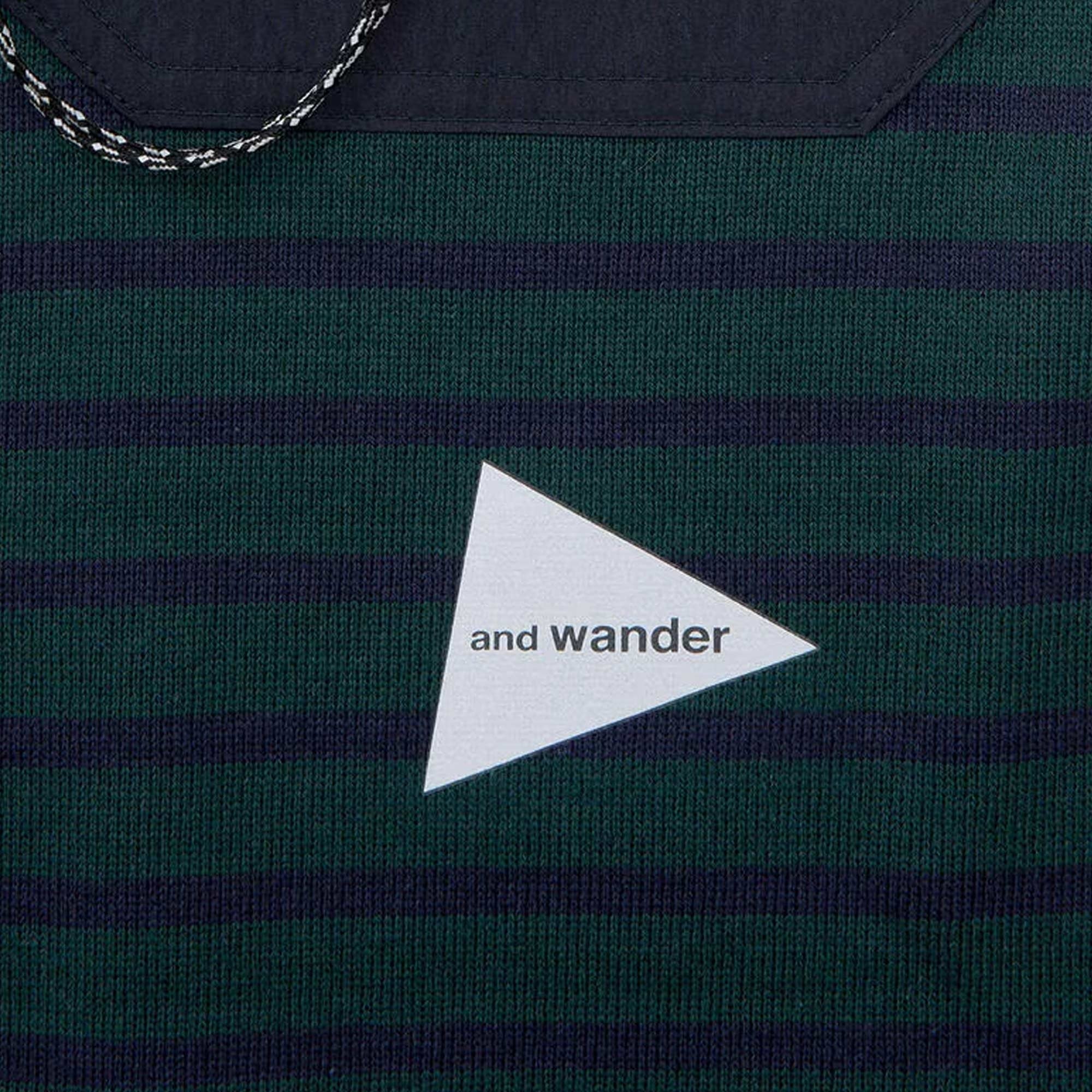 And Wander Striped Short Sleeve Pocket T-Shirt - Green