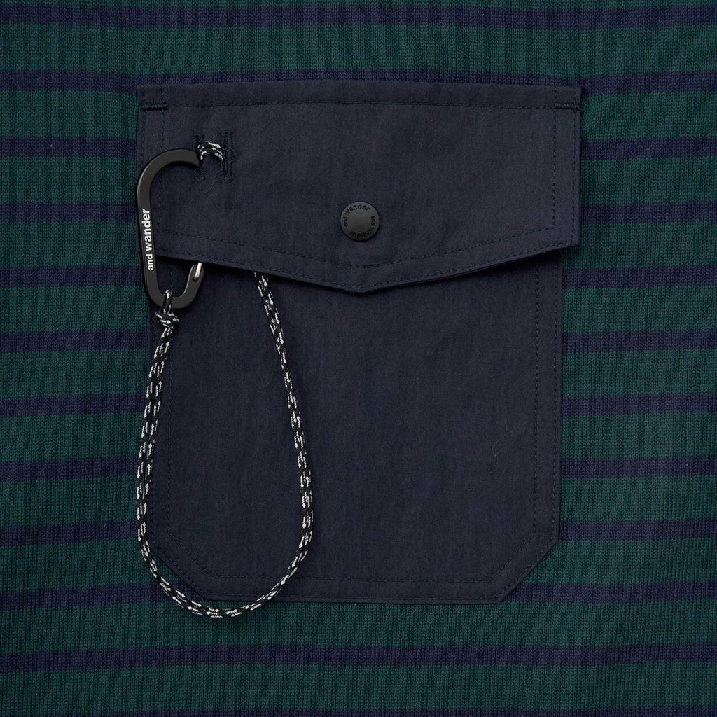 And Wander Striped Short Sleeve Pocket T-Shirt - Green