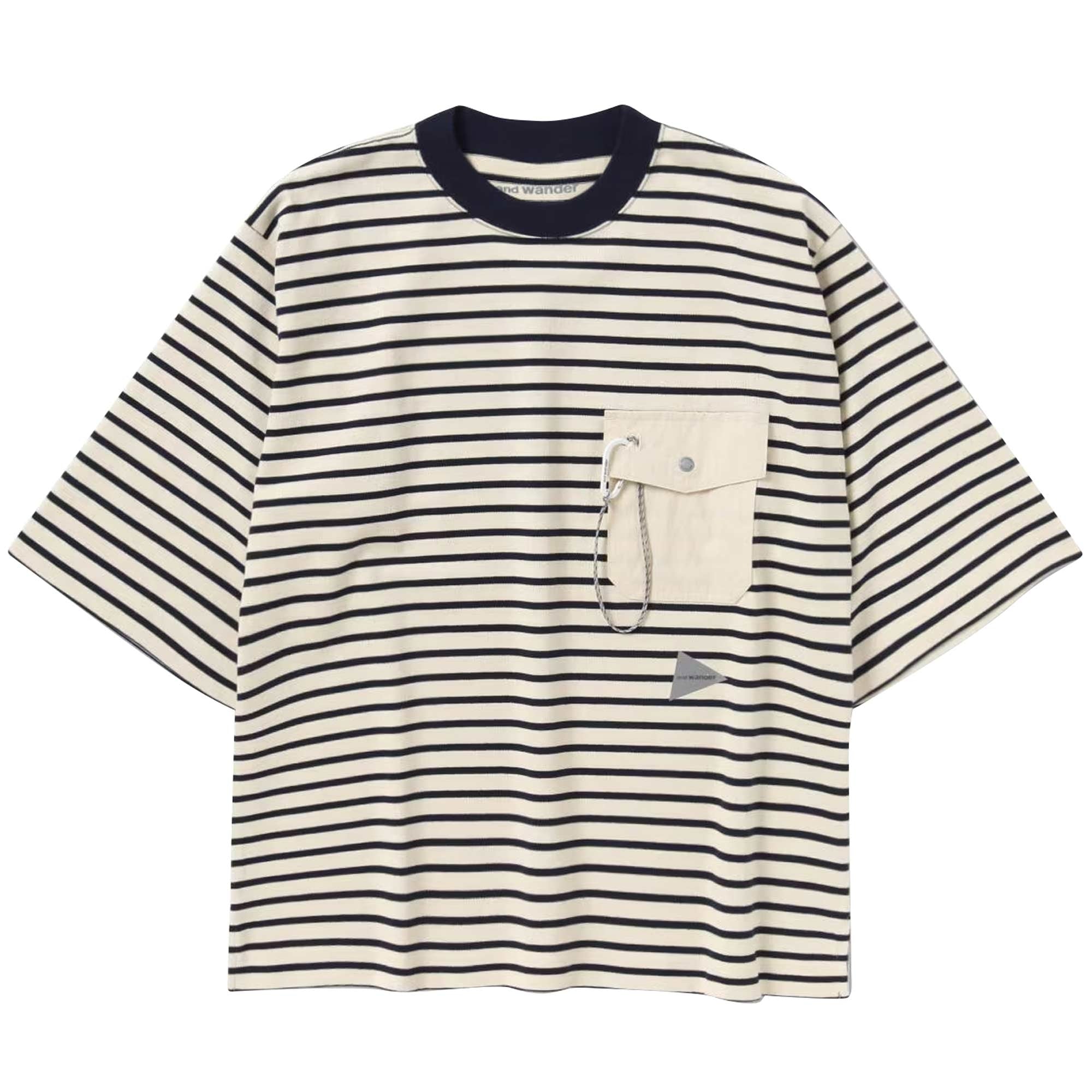 And Wander Striped Short Sleeve Pocket T-Shirt - Off White