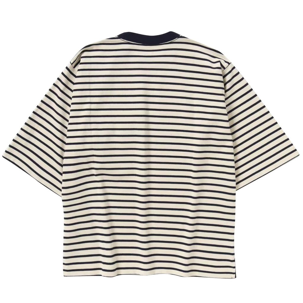 And Wander Striped Short Sleeve Pocket T-Shirt - Off White