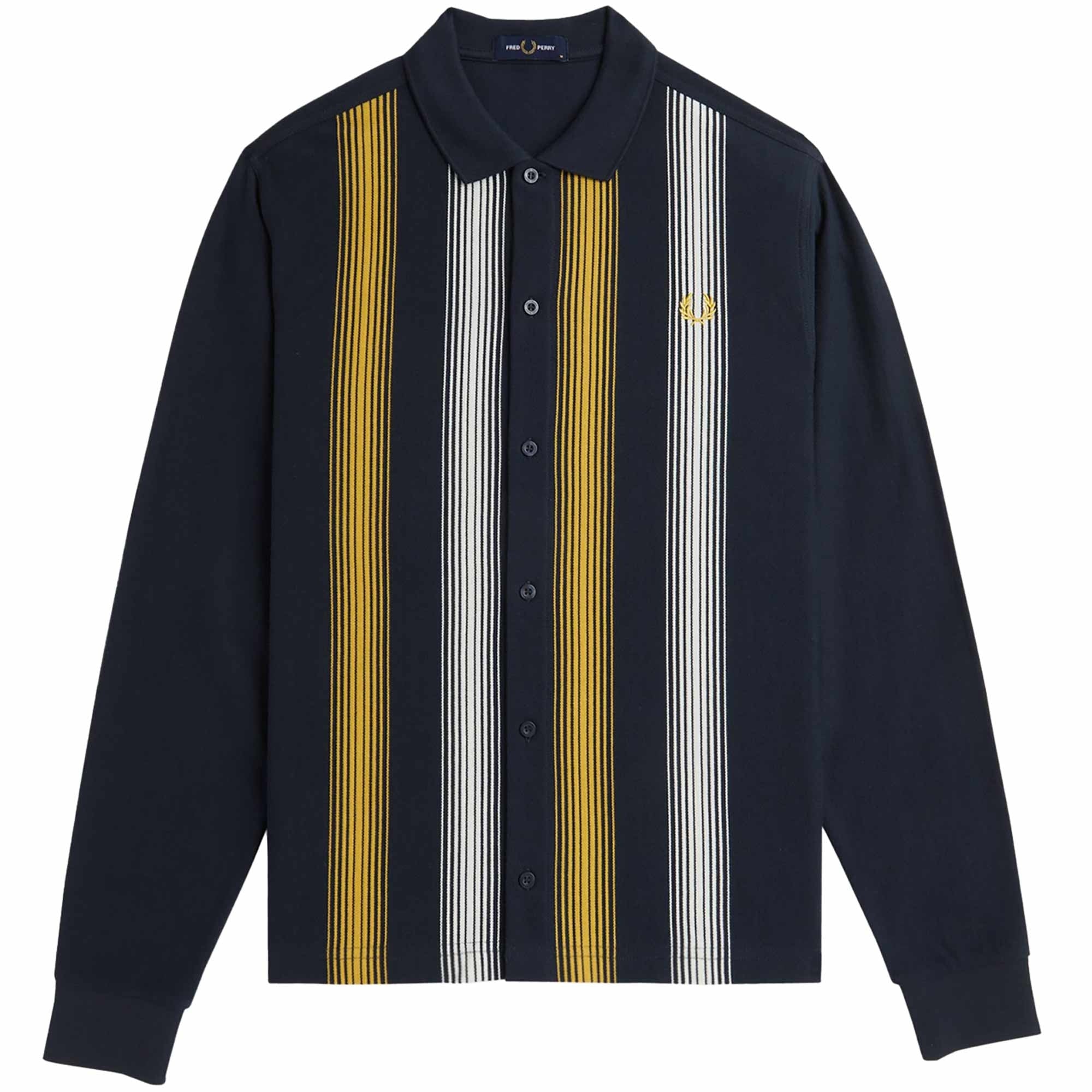 Fred Perry Long Sleeve Striped Polo Shirt - Navy