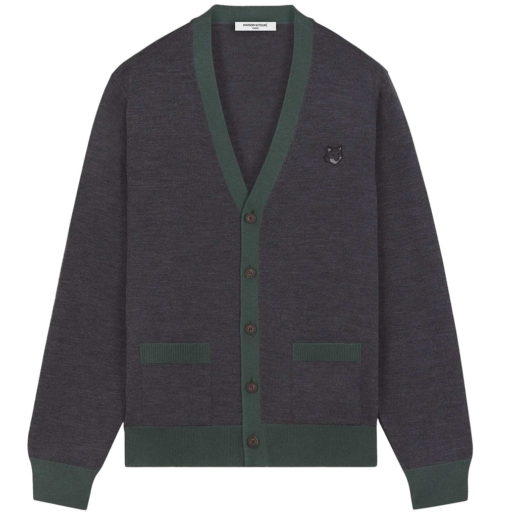 Maison Kitsune Bold Fox Head Patch Bi-Colour Cardigan - Dark Grey