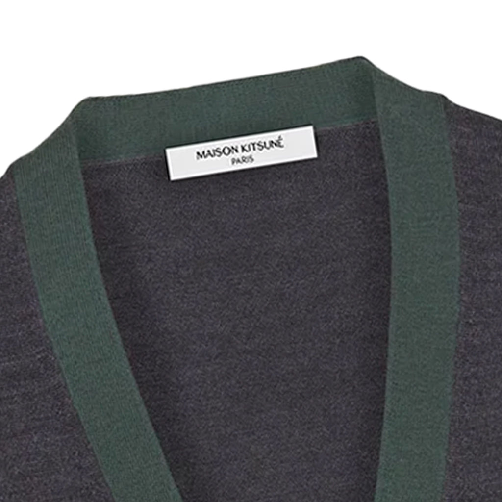 Maison Kitsune Bold Fox Head Patch Bi-Colour Cardigan - Dark Grey